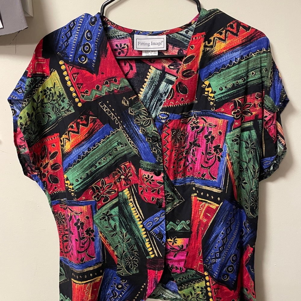 Vintage Colorful Abstract Button-Up Shirt